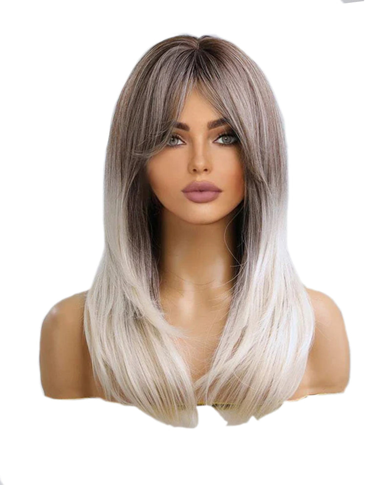 Long Straight Ombre Blonde Cosplay Wig with Bangs