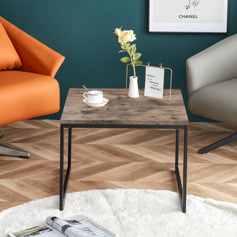 Square Industrial Cocktail Coffee Table, Small Dining Table Wood Tabletop with Metal Frame