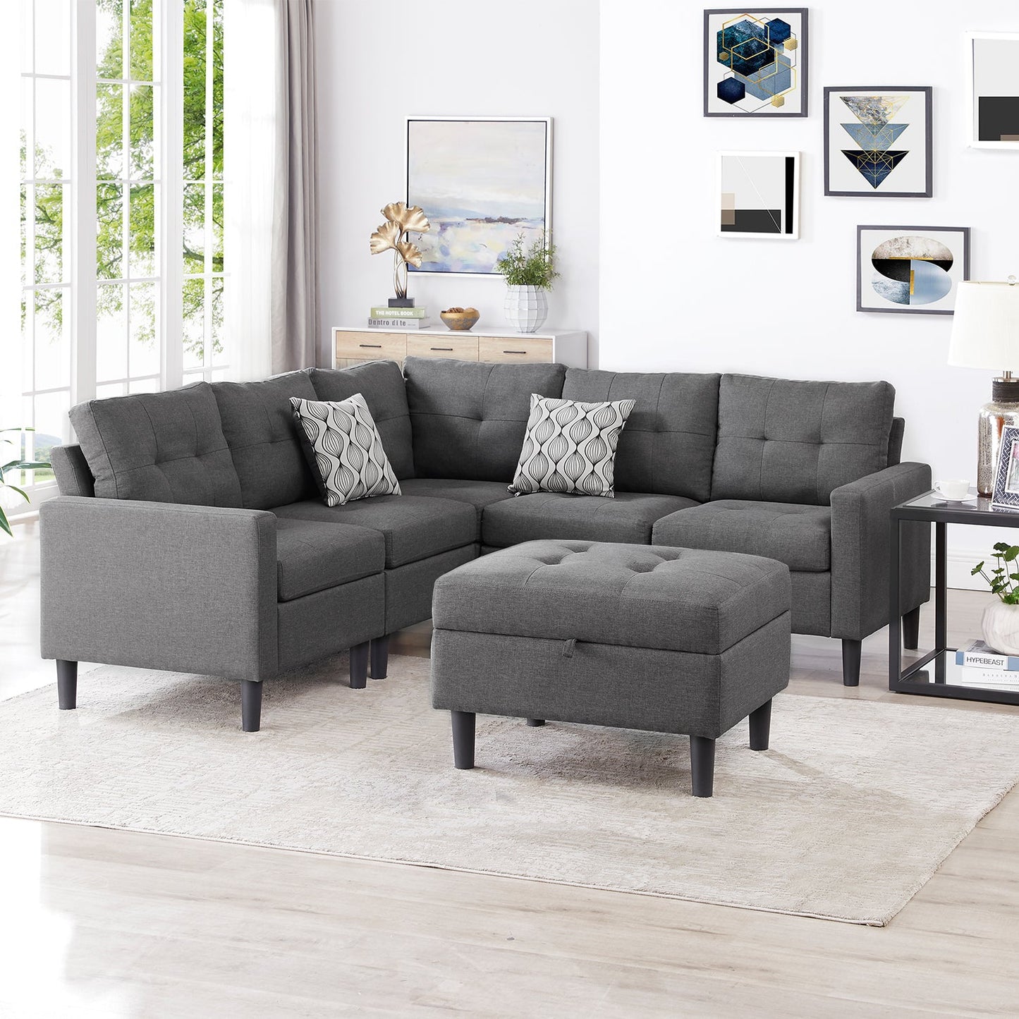 L-Shaped Reversible Corner Sectional with Storage Ottoman