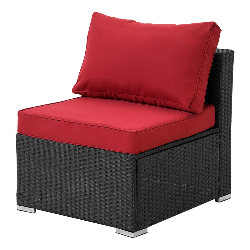 7 Piece Outdoor Wicker Sectional Conversation Set - Red