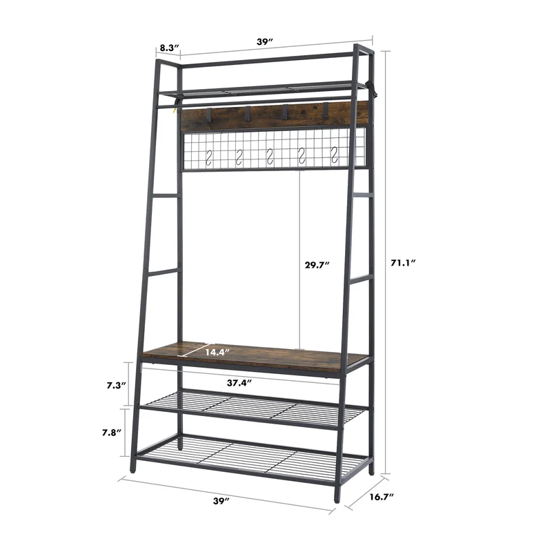 5 in 1 Entryway Hall Tree with Storage and Hooks