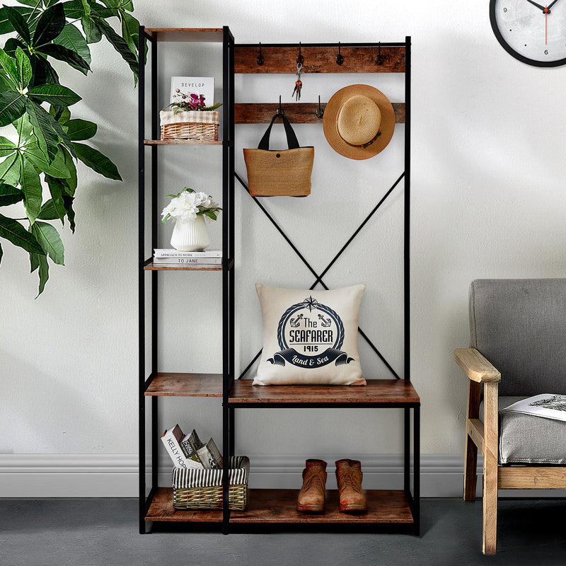 Hall Tree with Storage Shelves Shoe Storage for Entryway