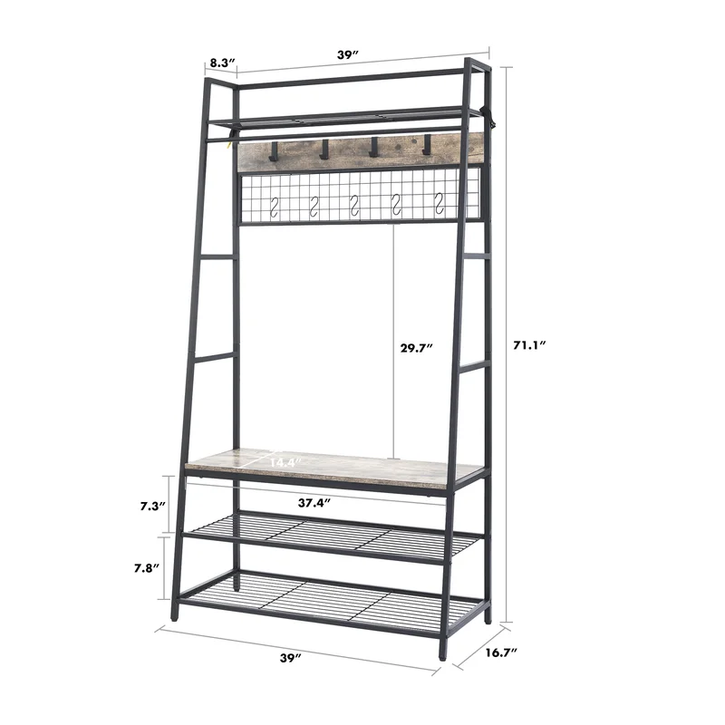 5 in 1 Entryway Hall Tree with Storage and Hooks