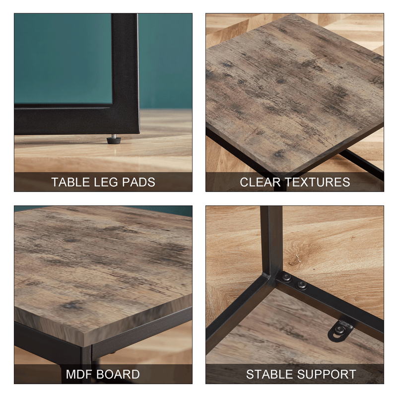 Square Industrial Cocktail Coffee Table, Small Dining Table Wood Tabletop with Metal Frame