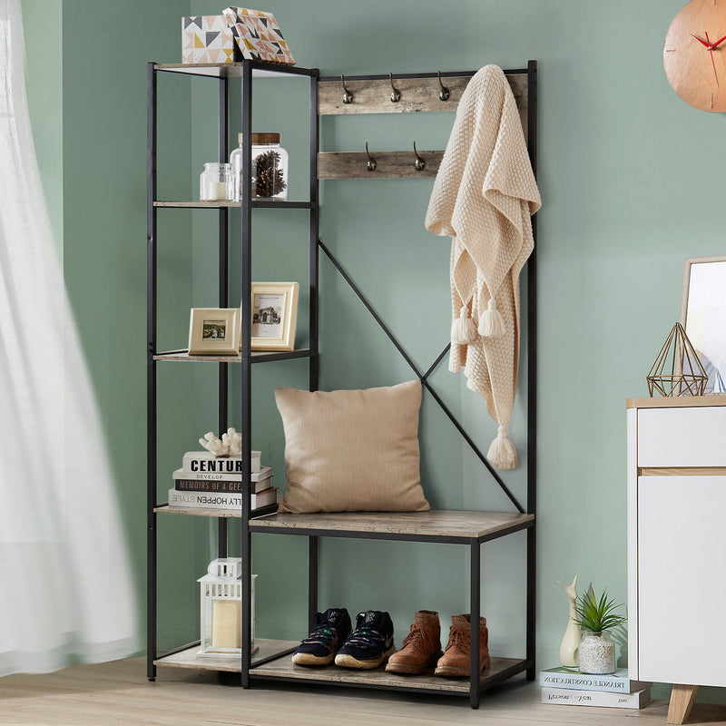 Hall Tree with Storage Shelves Shoe Storage for Entryway