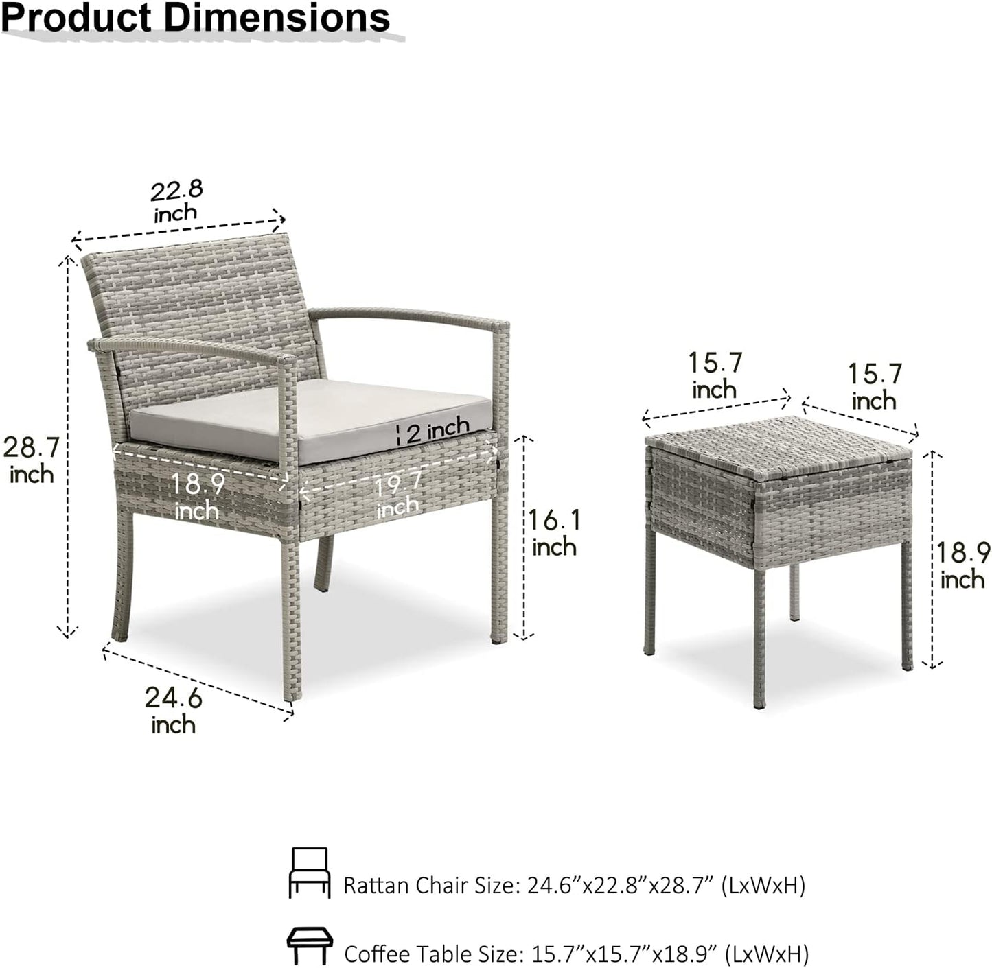 3 Pieces Patio Furniture Set Wicker Chairs Conversation Set, 4 Colors Available