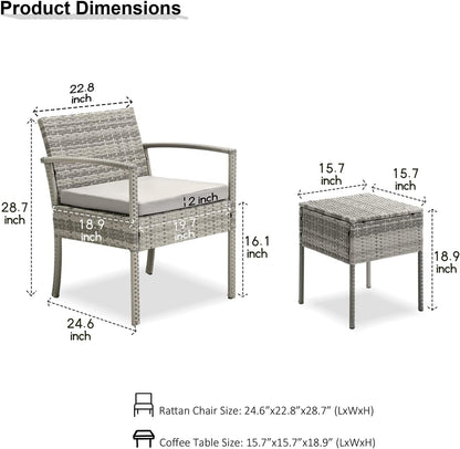 3 Pieces Patio Furniture Set Wicker Chairs Conversation Set, 4 Colors Available