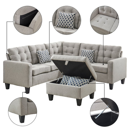 L-Shaped Microfiber 6-Seats Sectional Sofa Set with Storage Ottoman