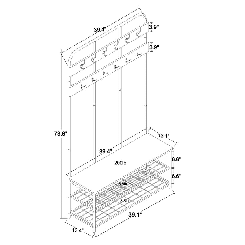 3-in-1 Hall Tree for Entryway with Bench and Shoe Storage