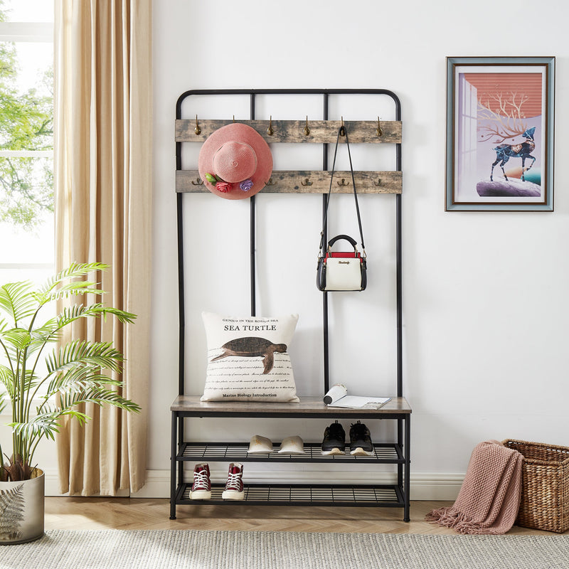 3-in-1 Hall Tree for Entryway with Bench and Shoe Storage