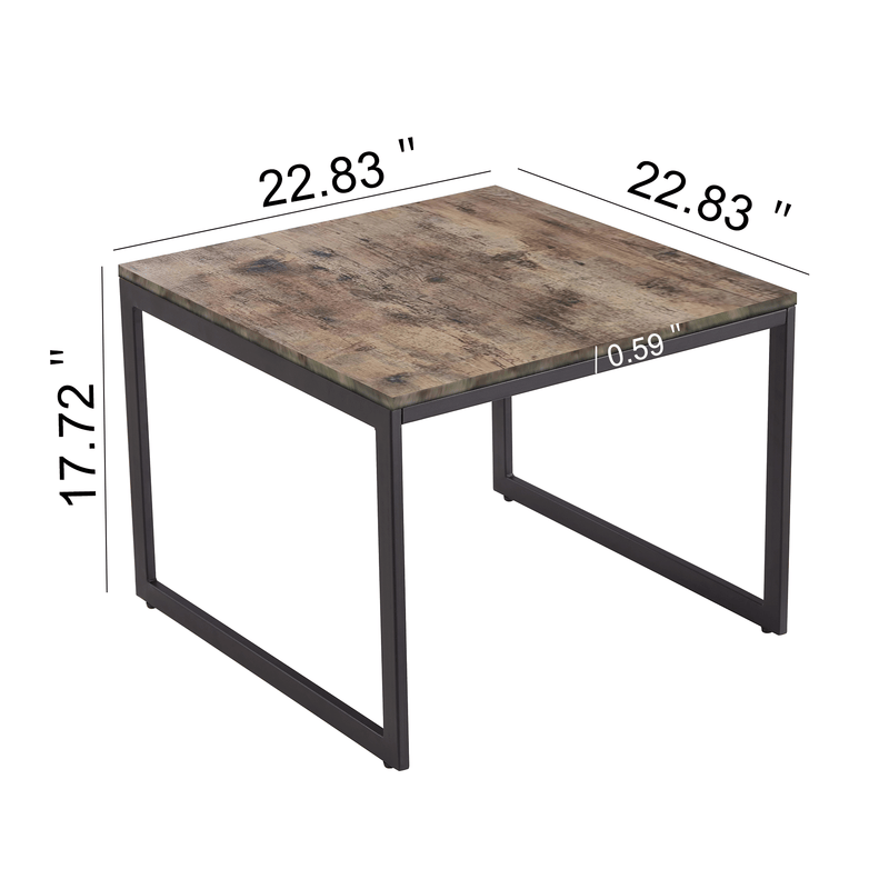 Square Industrial Cocktail Coffee Table, Small Dining Table Wood Tabletop with Metal Frame