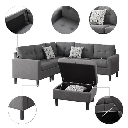 L-Shaped Reversible Corner Sectional with Storage Ottoman