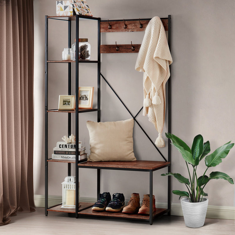 Hall Tree with Storage Shelves Shoe Storage for Entryway