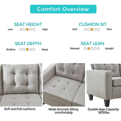 L-Shaped Microfiber 6-Seats Sectional Sofa Set with Storage Ottoman