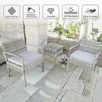 3 Pieces Patio Furniture Set Wicker Chairs Conversation Set, 4 Colors Available