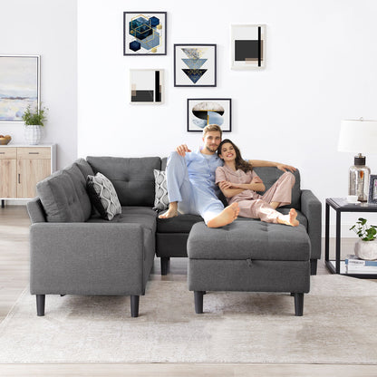 L-Shaped Reversible Corner Sectional with Storage Ottoman