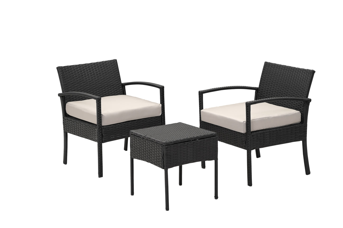 3 Pieces Patio Furniture Set Wicker Chairs Conversation Set (Black-Gray)