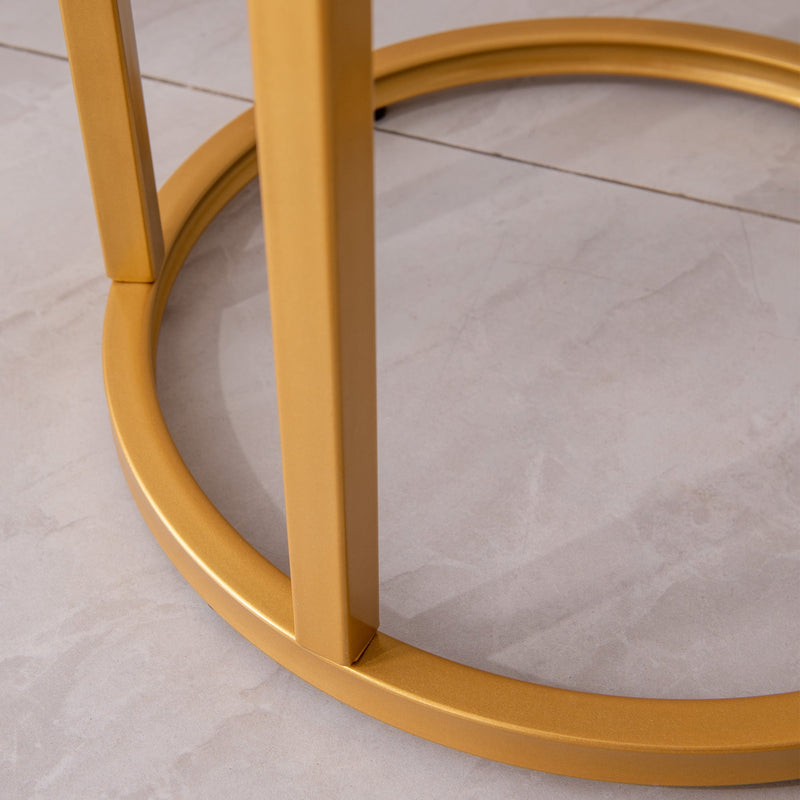 Modern C-Shaped end/Side Table,Golden Metal Frame with Round Marble Color top-15.75” Sofa End Table for Living Room Home Office