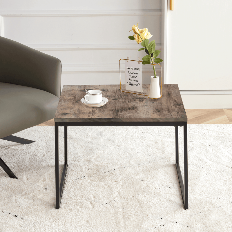 Square Industrial Cocktail Coffee Table, Small Dining Table Wood Tabletop with Metal Frame