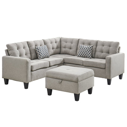 L-Shaped Microfiber 6-Seats Sectional Sofa Set with Storage Ottoman