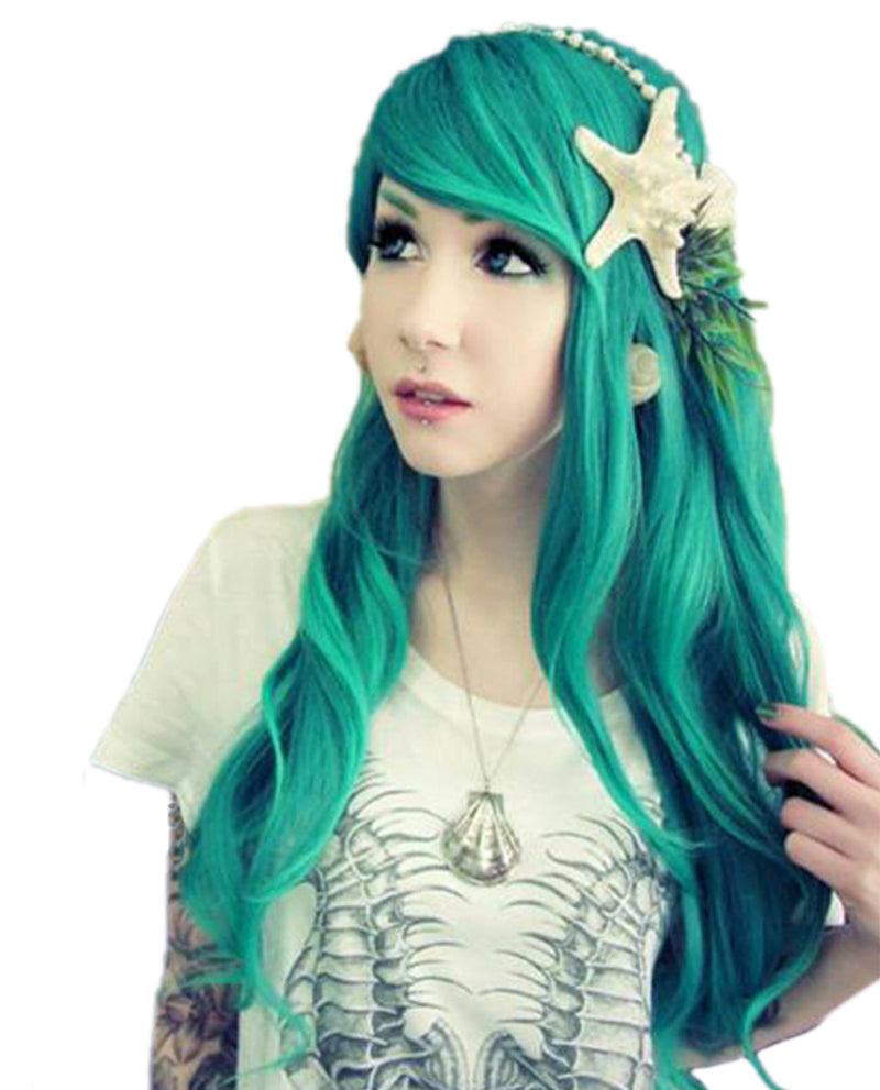 Gradient Green Swept Bang Wavy Costume Wig