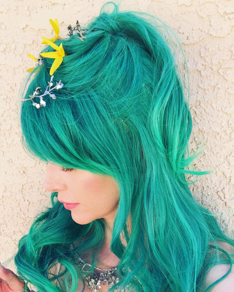 Gradient Green Swept Bang Wavy Costume Wig