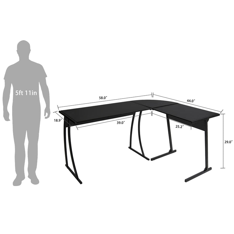 58" W  L-Shaped Corner Computer Desk, Black