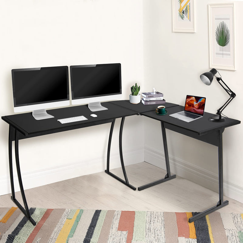 58" W  L-Shaped Corner Computer Desk, Black