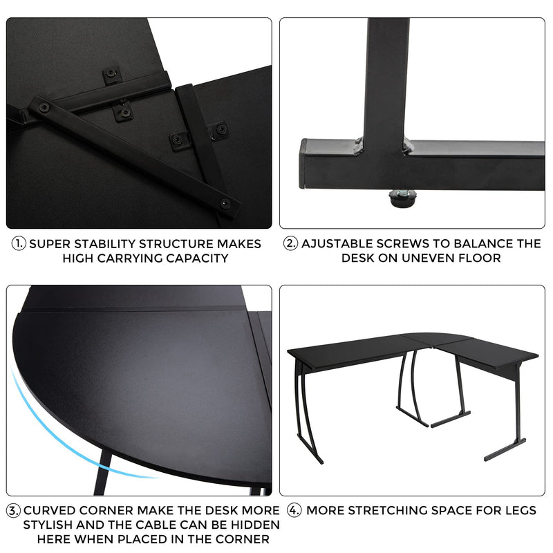 58" W  L-Shaped Corner Computer Desk, Black