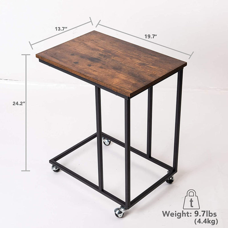 Wheel End Table, Mobile C Side Table with Rolling Casters, Steel Frame