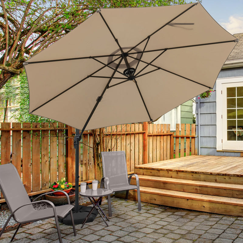 10 Feet 360°Rotatio Square Cantilever Umbrella with LED Lights