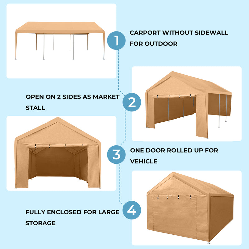 12x20 Feet Outdoor Heavy Duty Carport with Removable Sidewalls with 8 Legs