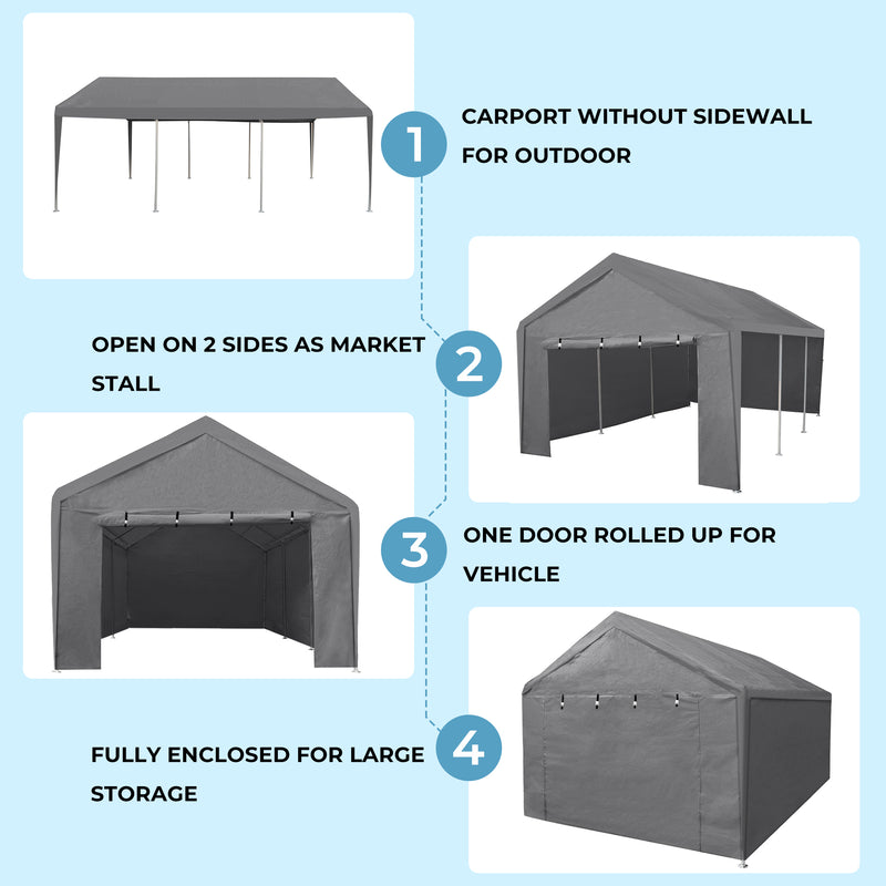 12x20 Feet Outdoor Heavy Duty Carport with Removable Sidewalls with 8 Legs