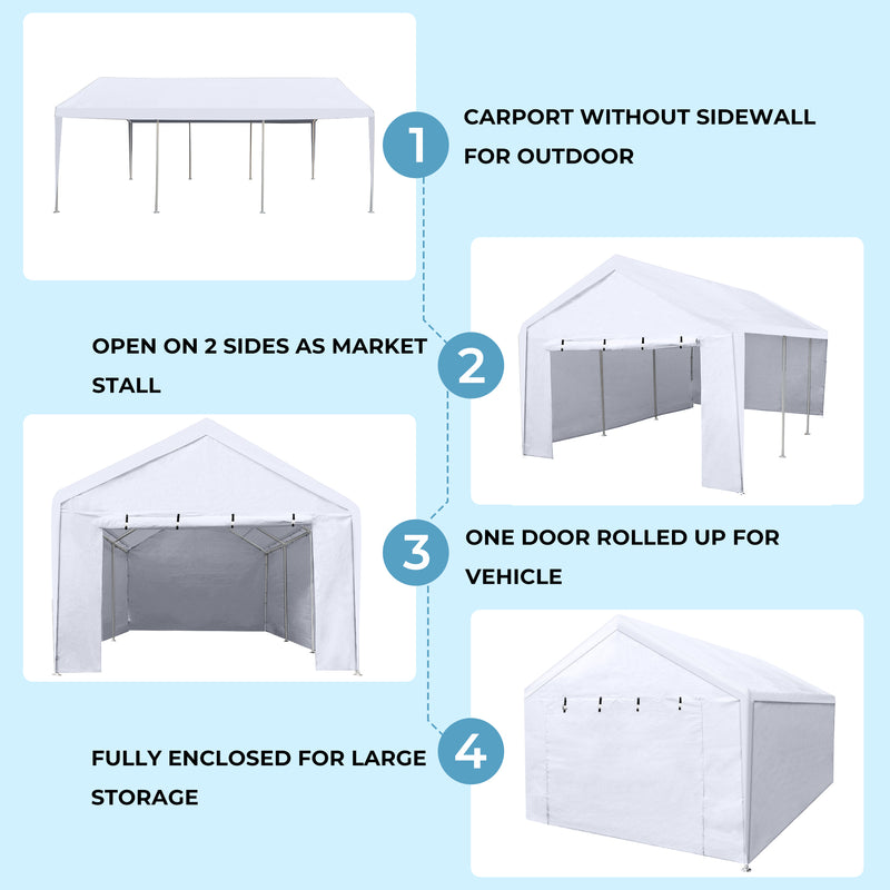 12x20 Feet Outdoor Heavy Duty Carport with Removable Sidewalls with 8 Legs