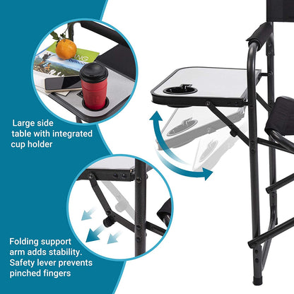 Folding Directors Chair with Collapsible Side Table, Supports 250lbs