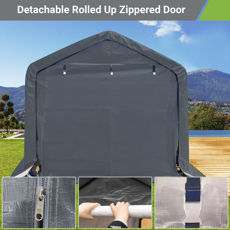 10x10 ft Outdoor Storage Shelter, Roll-up Door Portable Garage Kit Tent Carport Shed