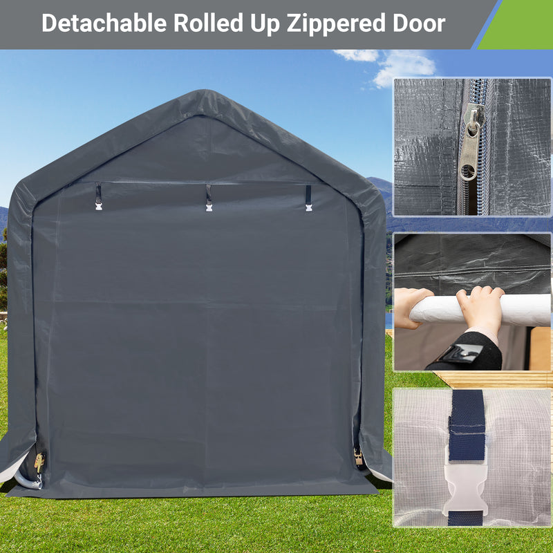 8x8 ft Outdoor Storage Shelter, Roll-up Door Portable Garage Kit Tent Carport Shed