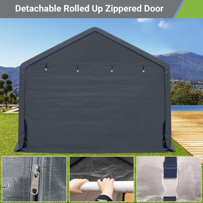 12x12 ft Outdoor Storage Shelter, Roll-up Door Portable Garage Kit Tent Carport Shed