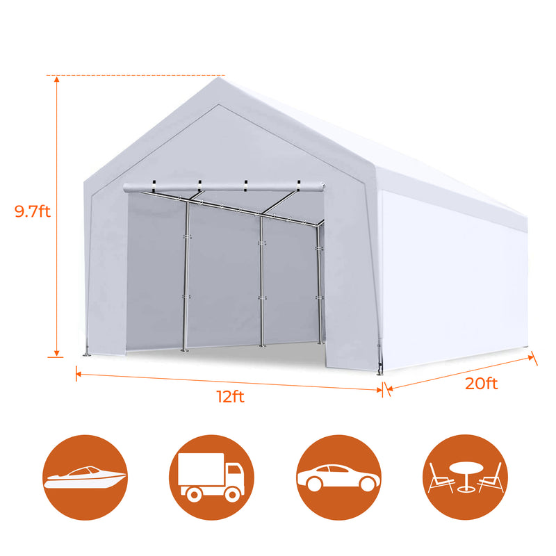 12x20 Feet Outdoor Heavy Duty Carport with Removable Sidewalls with 8 Legs