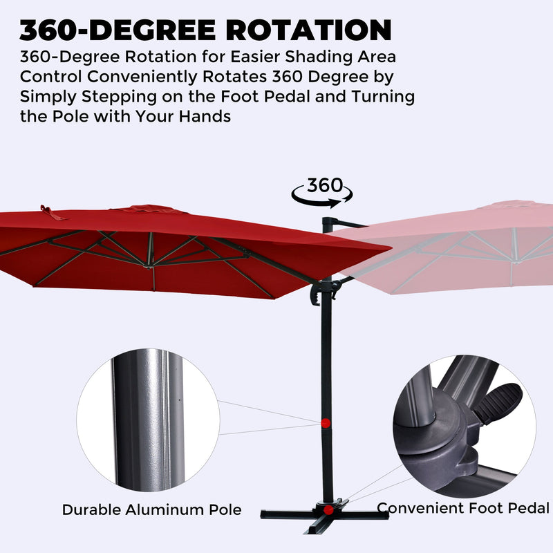 9 By 12.5 Feet 360°Rotatio Offset Cantilever Umbrella Patio with LED lights