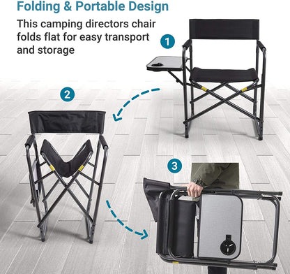 Folding Directors Chair with Collapsible Side Table, Supports 250lbs