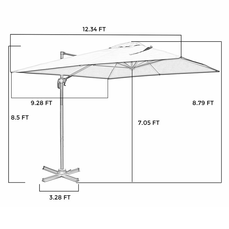 9 By 12.5 Feet 360°Rotatio Offset Cantilever Umbrella Patio with LED lights