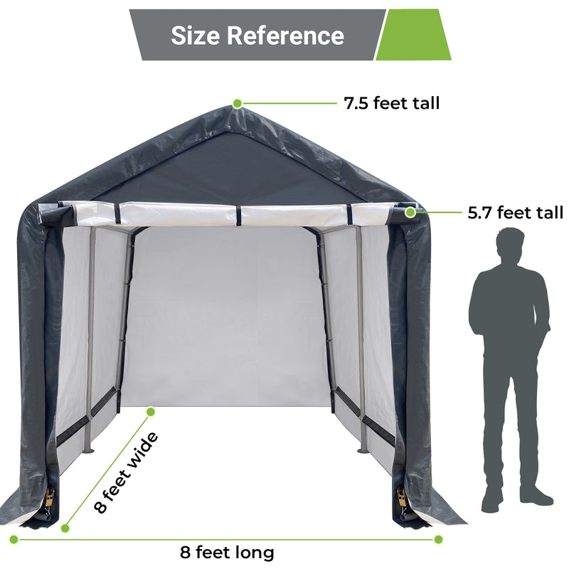 8x8 ft Outdoor Storage Shelter, Roll-up Door Portable Garage Kit Tent Carport Shed