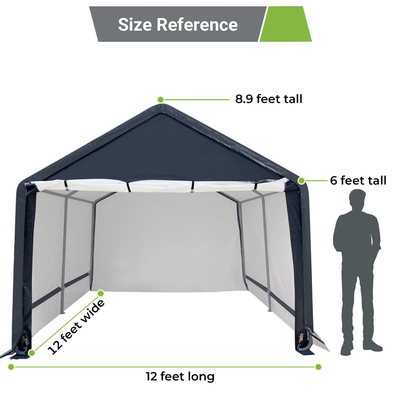 12x12 ft Outdoor Storage Shelter, Roll-up Door Portable Garage Kit Tent Carport Shed