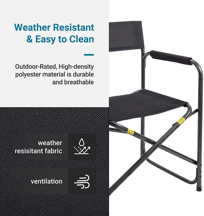 Folding Directors Chair with Collapsible Side Table, Supports 250lbs